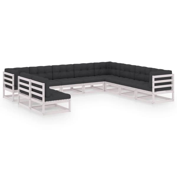 vidaXL Hagesofagruppe med puter 10 deler hvit heltre furu