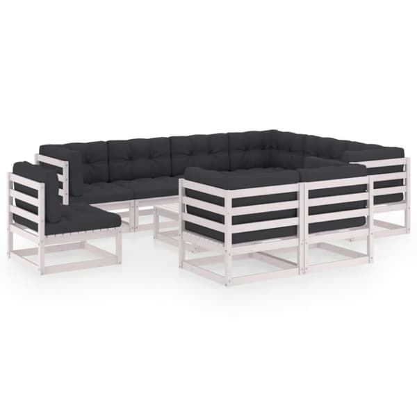 vidaXL Hagesofagruppe med puter 10 deler hvit heltre furu