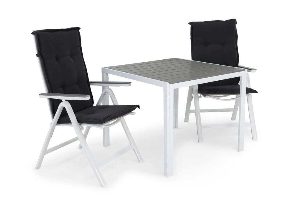 TUNIS Cafébord 90x90 + 2 MONACO Stol Vit/Grå m Dyna Grå