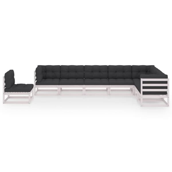 vidaXL Hagesofagruppe med puter 8 deler hvit heltre furu