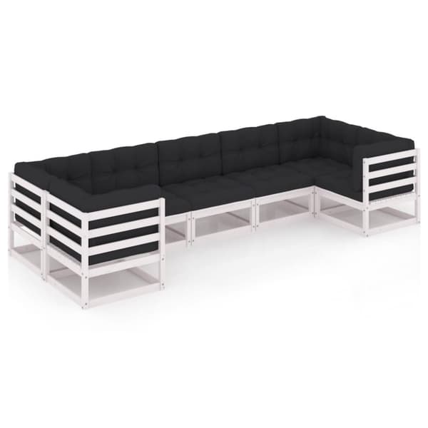 vidaXL Hagesofagruppe med puter 7 deler hvit heltre furu