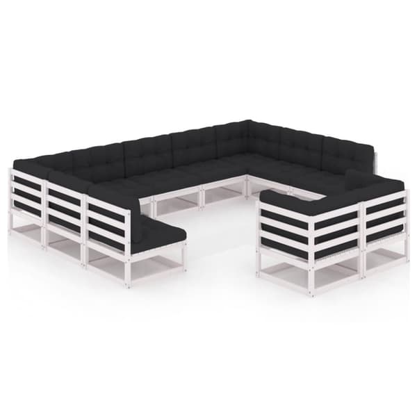 vidaXL Hagesofagruppe med puter 11 deler hvit heltre furu
