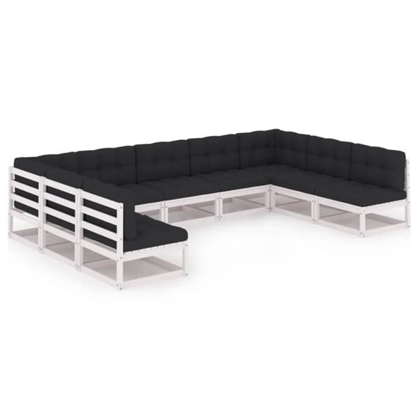 vidaXL Hagesofagruppe med puter 9 deler hvit heltre furu