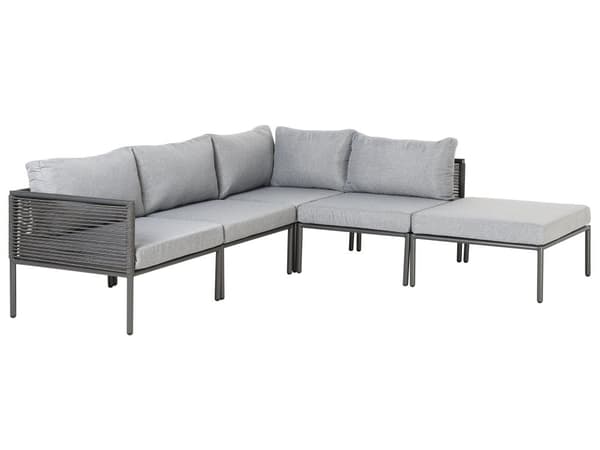 Trädgård 6-sits Hörnsoffa Set Svart Aluminiumram med Grå Kuddar och Soffbord Glansig Yta Utomhus