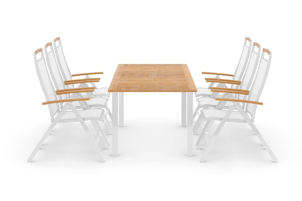 REDDING Bord 152 + 6 Positionsstolar Lyx Vit/Teak