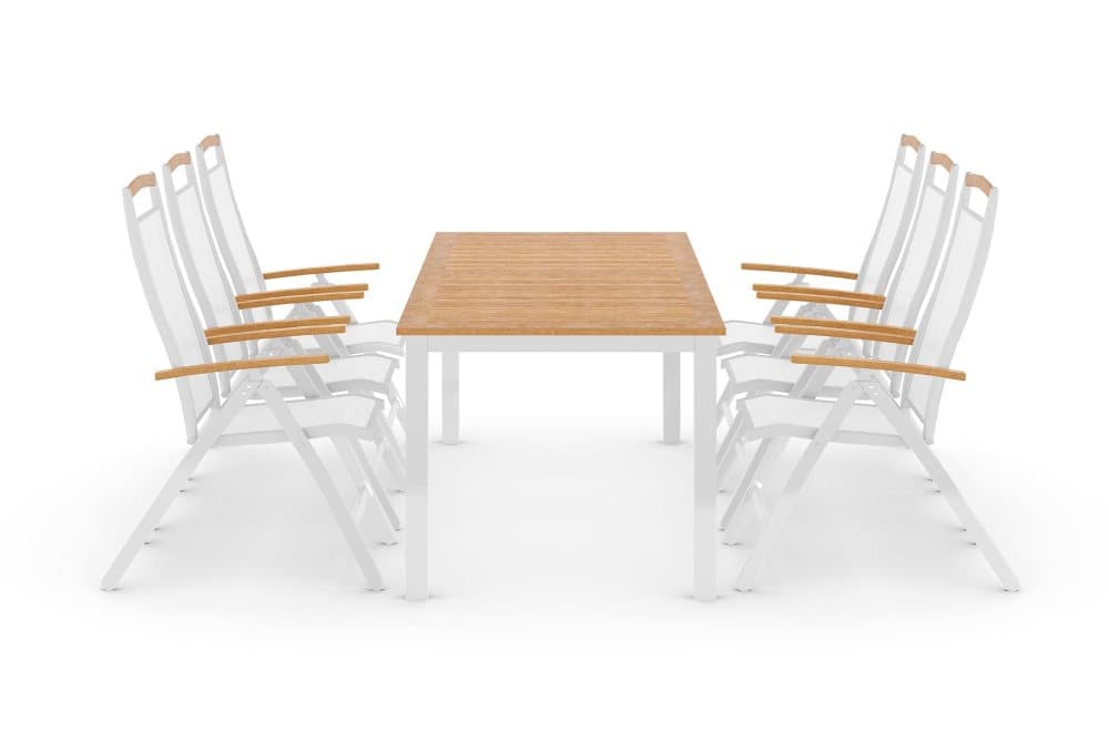LAS VEGAS Bord 220-280 + 6 Positionsstolar Lyx Vit/Teak