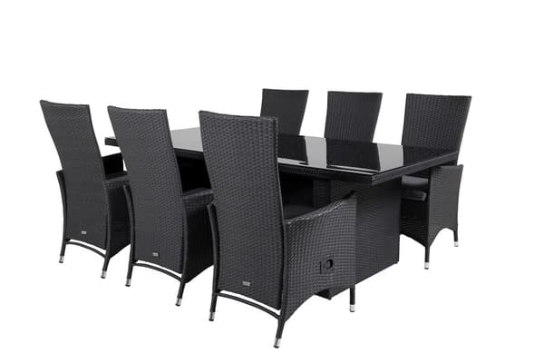 Padova Spisebordssæt 200cm + 6 Reclinerstole Sort
