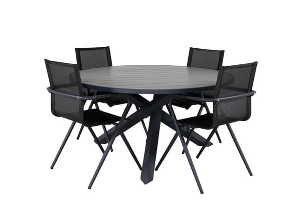 Parma Spisegruppe Rund Ø140cm + 4 Alina Spisestoler Svart/Gr