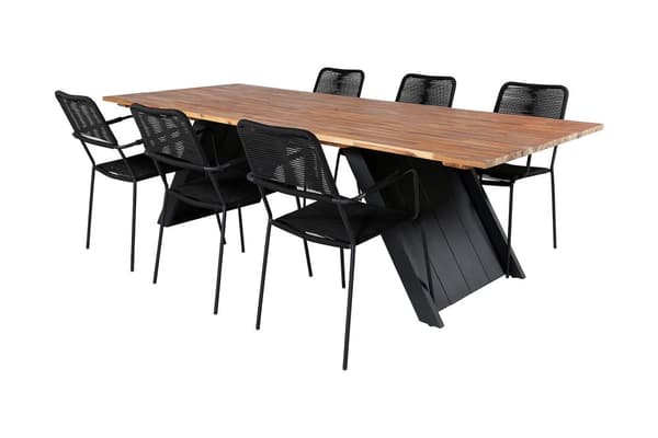 Doory Spisebordssæt 250cm + 6 Lindos Armstole Sort/Grå
