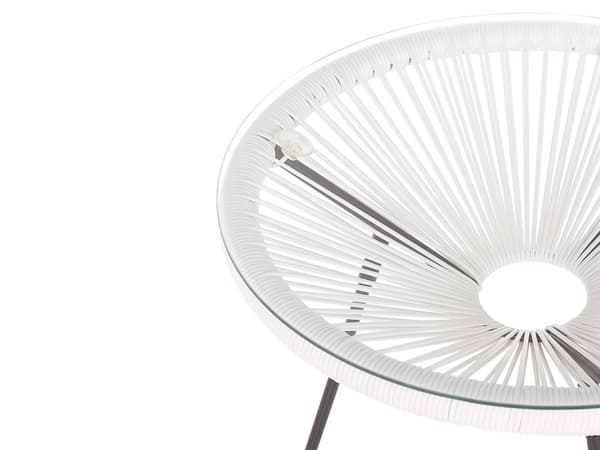 Havestol Hvid Rattan og Sort Pulverlakeret Stålben 70 x 90 cm Udendørs Altan Stabelbar Lounge med Dupper Retro Rund Flet Moderne Design