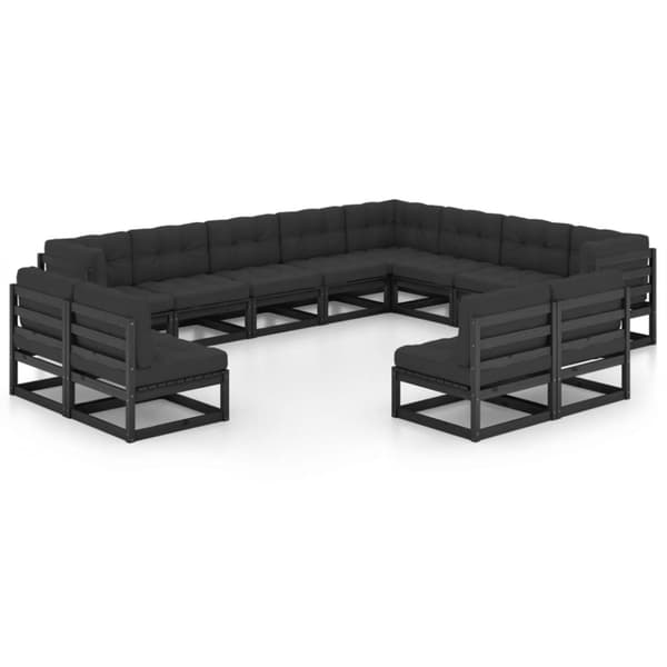 vidaXL Hagesofagruppe med puter 12 deler svart heltre furu