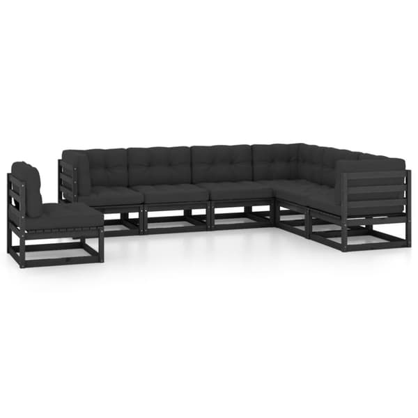 vidaXL Hagesofagruppe med puter 7 deler svart heltre furu