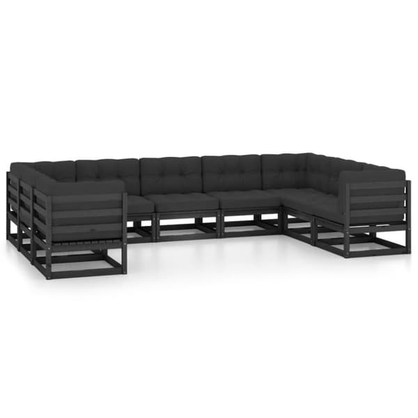vidaXL Hagesofagruppe med puter 9 deler svart heltre furu