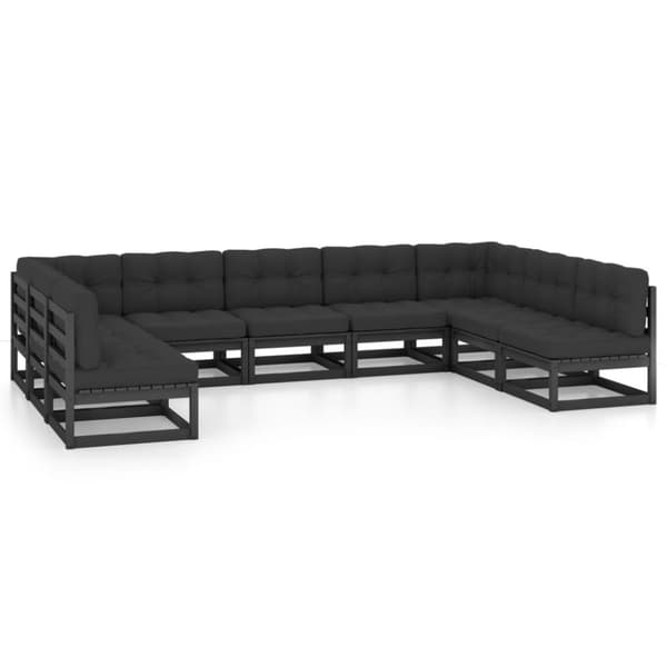 vidaXL Hagesofagruppe med puter 9 deler svart heltre furu