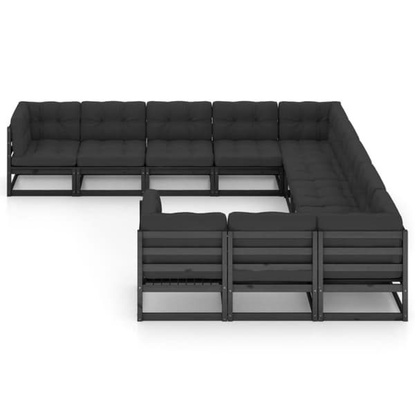 vidaXL Hagesofagruppe med puter 11 deler svart heltre furu