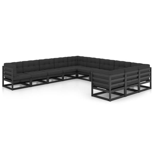 vidaXL Hagesofagruppe med puter 11 deler svart heltre furu
