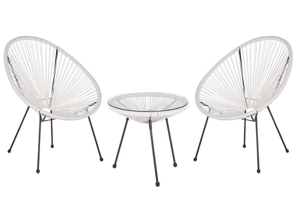 Balkongset Vit Konstrotting Bord och 2 Stolar 3 Delar Modern