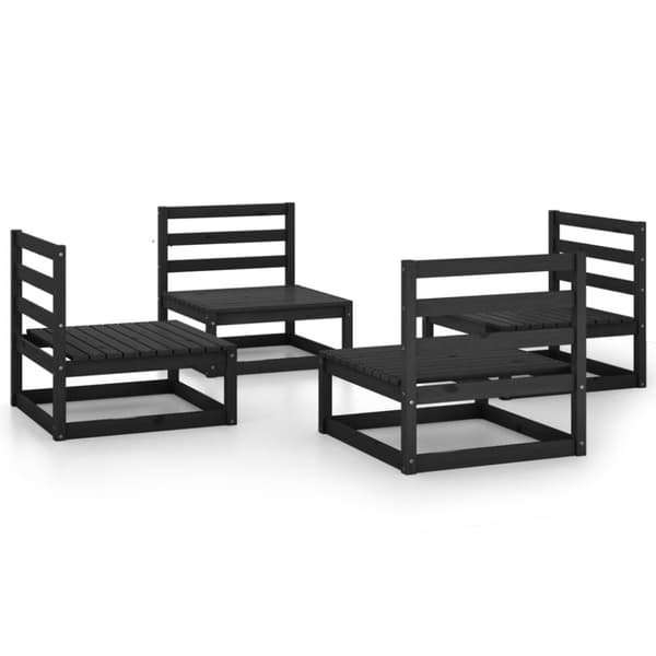 vidaXL Hagesofagruppe 4 deler svart heltre furu