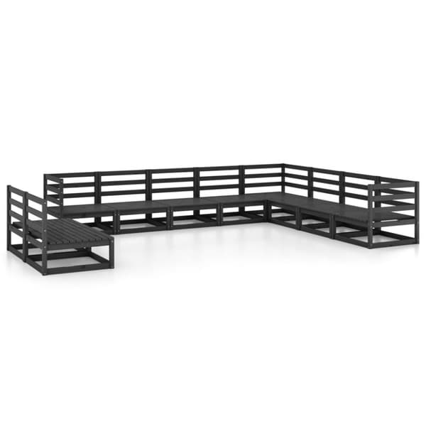vidaXL Hagesofagruppe 10 deler svart heltre furu