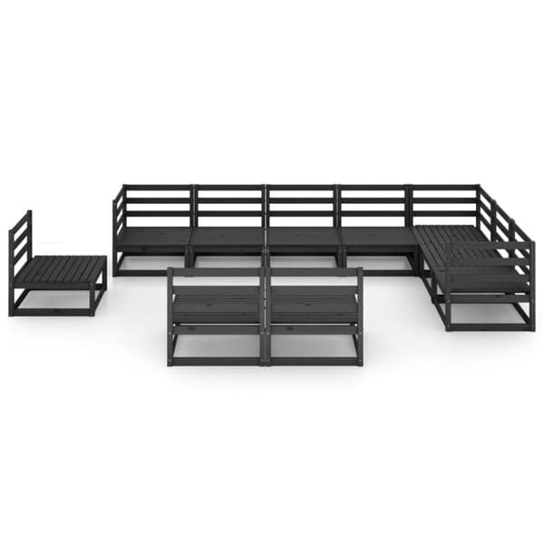 vidaXL Hagesofagruppe 10 deler svart heltre furu