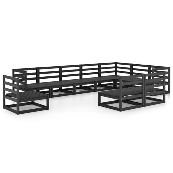 vidaXL Hagesofagruppe 10 deler svart heltre furu
