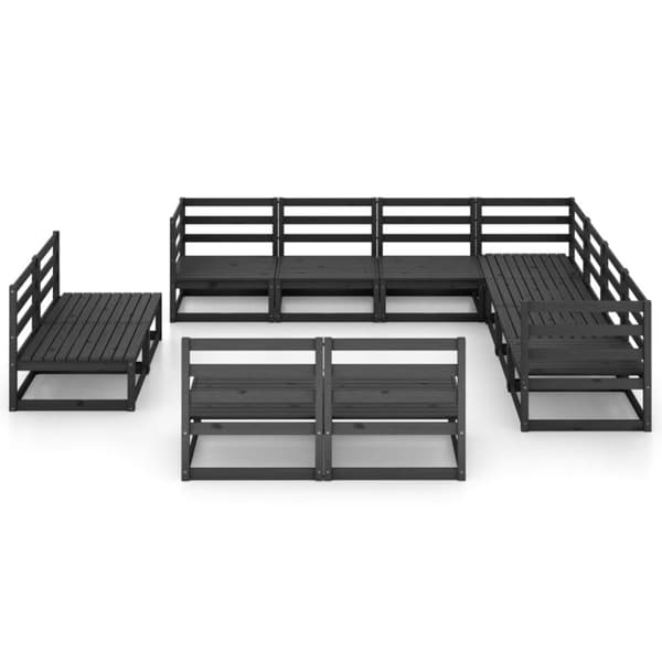 vidaXL Hagesofagruppe 11 deler svart heltre furu