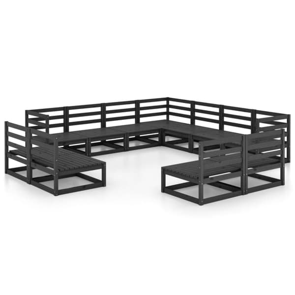 vidaXL Hagesofagruppe 11 deler svart heltre furu