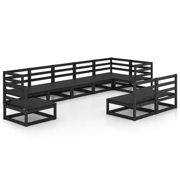 vidaXL Hagesofagruppe 9 deler svart heltre furu