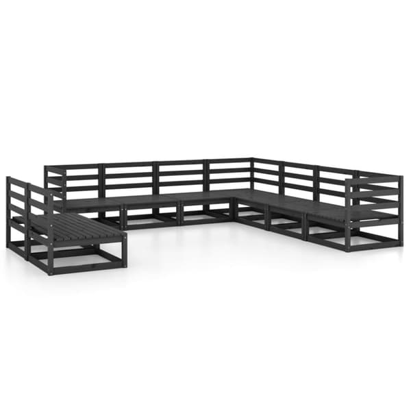 vidaXL Hagesofagruppe 9 deler svart heltre furu