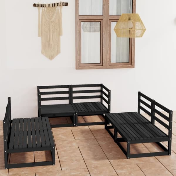 vidaXL Hagesofagruppe 6 deler svart heltre furu