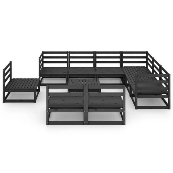 vidaXL Hagesofagruppe 10 deler svart heltre furu