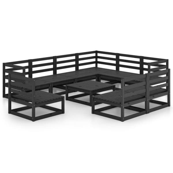 vidaXL Hagesofagruppe 10 deler svart heltre furu