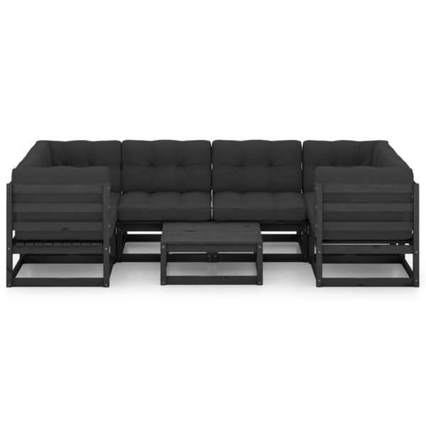 vidaXL Hagesofagruppe med puter 7 deler svart heltre furu