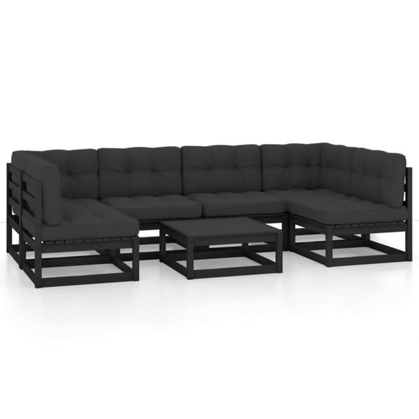 vidaXL Hagesofagruppe med puter 7 deler svart heltre furu