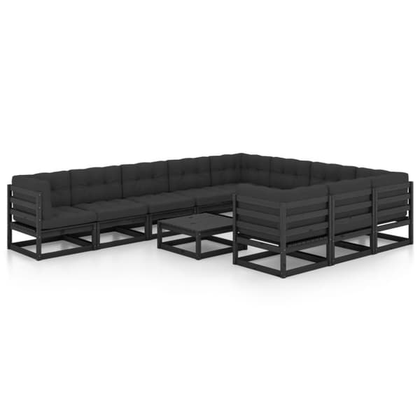vidaXL Hagesofagruppe med puter 11 deler svart heltre furu