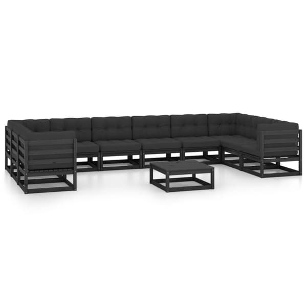 vidaXL Hagesofagruppe med puter 11 deler svart heltre furu
