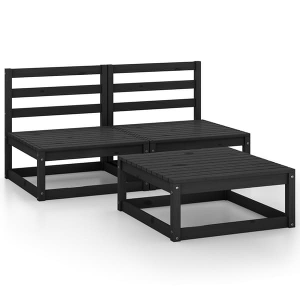 vidaXL Hagesofagruppe 3 deler svart heltre furu
