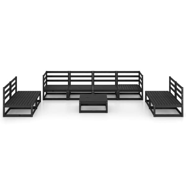 vidaXL Hagesofagruppe 9 deler svart heltre furu