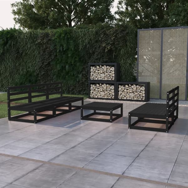 vidaXL Hagesofagruppe 6 deler svart heltre furu