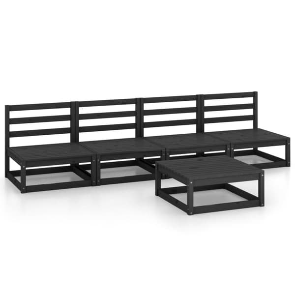 vidaXL Hagesofagruppe 5 deler svart heltre furu