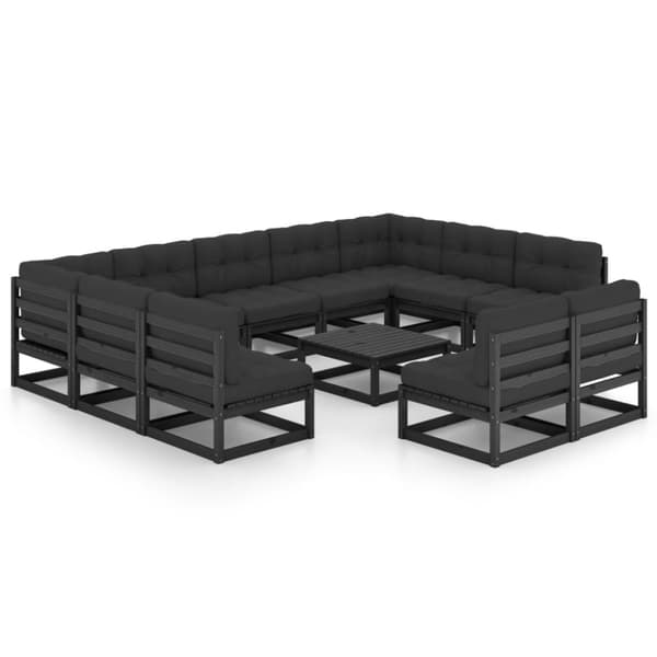 vidaXL Hagesofagruppe med puter 12 deler svart heltre furu