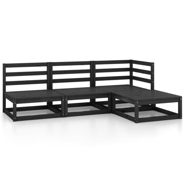 vidaXL Hagesofagruppe 4 deler svart heltre furu