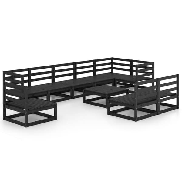 vidaXL Hagesofagruppe 10 deler svart heltre furu