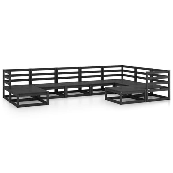 vidaXL Hagesofagruppe 9 deler svart heltre furu