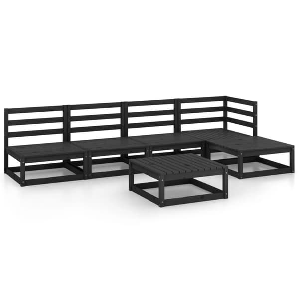 vidaXL Hagesofagruppe 6 deler svart heltre furu