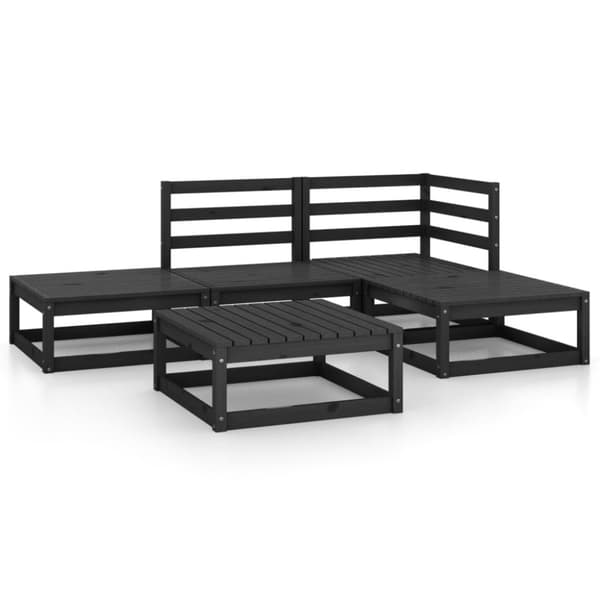 vidaXL Hagesofagruppe 5 deler svart heltre furu