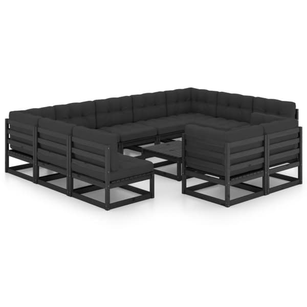 vidaXL Hagesofagruppe med puter 12 deler svart heltre furu