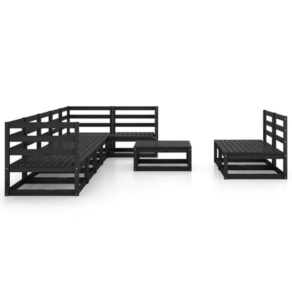 vidaXL Hagesofagruppe 9 deler svart heltre furu
