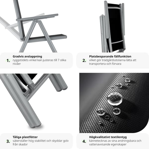 8 hopfällbara trädgårdsstolar i aluminium - silver