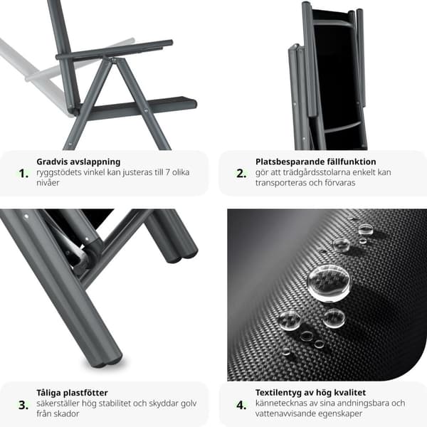 6 hopfällbara trädgårdsstolar i aluminium - antracit